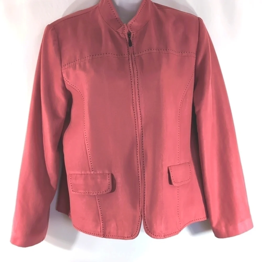 Alfred Dunner Pantsuit Faux Pink Suede Jacket Size 14P Matching Pants Size 12P